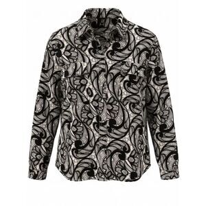 Como Black Patterned Long Sleeve Blouse with Silver Buttons